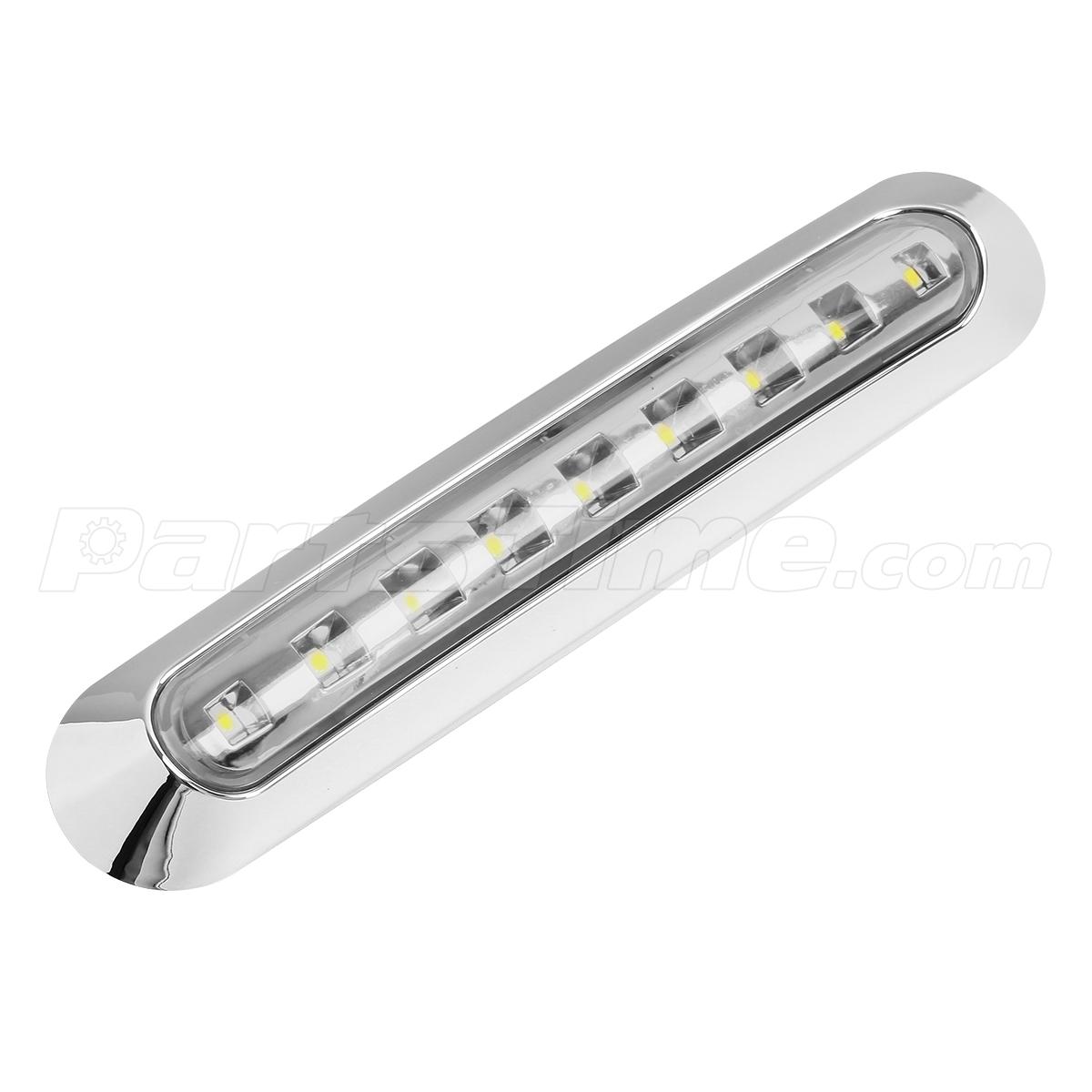 2 White Led Oblong Clearance/Side Marker Light w Chrome Bezel Clear