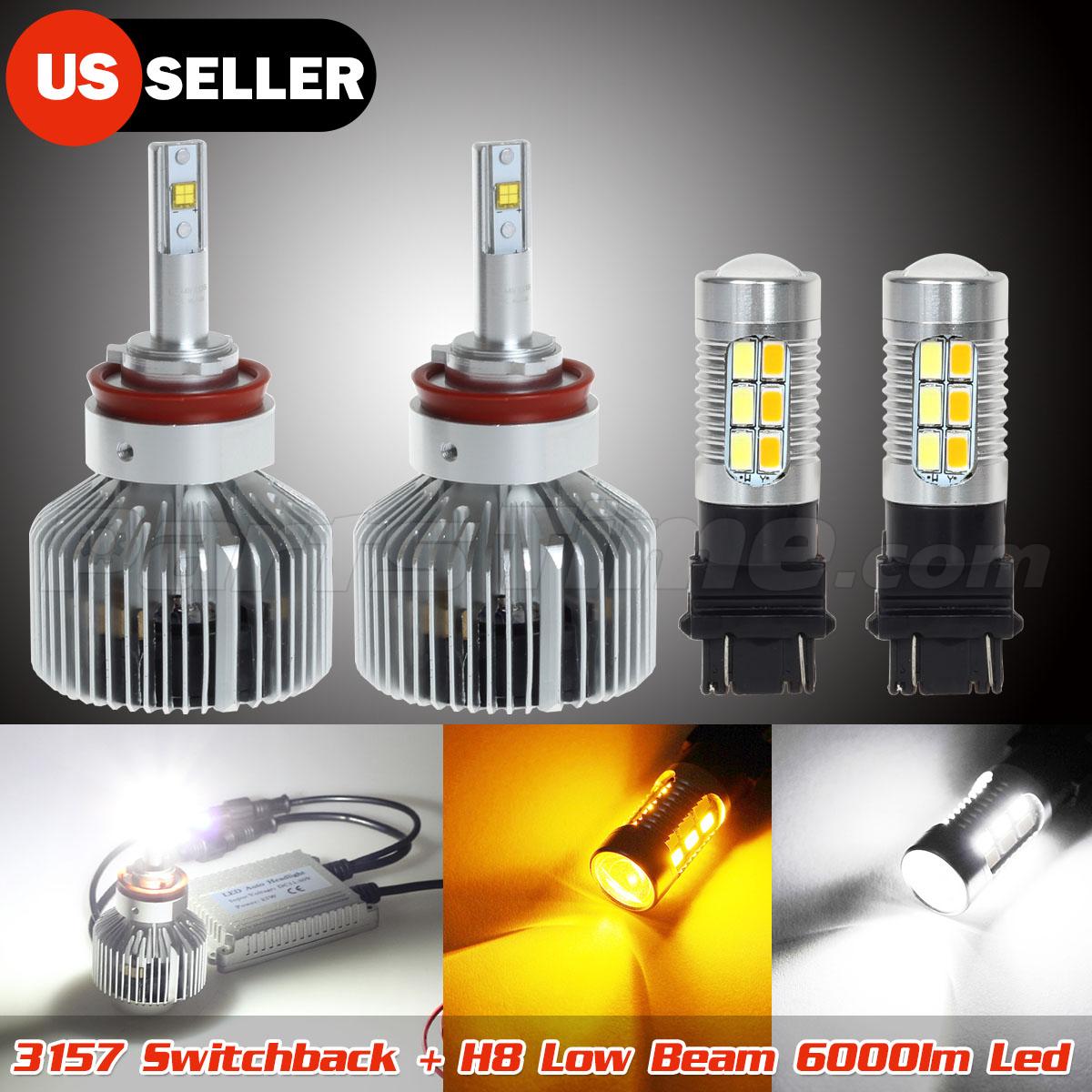 H8 2-Philips 6000K White 6000lm LED Headlight Low Beam + 3157 ...