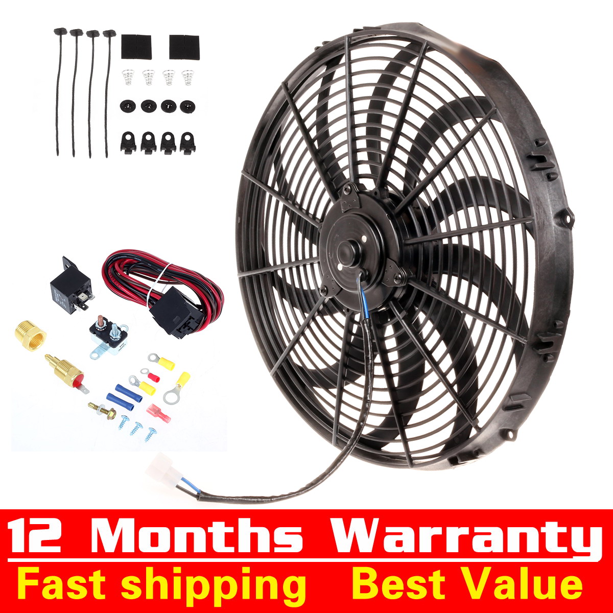 16" Electric Radiator Cooling Fan + 185 Degree Thermostat Fan Wiring