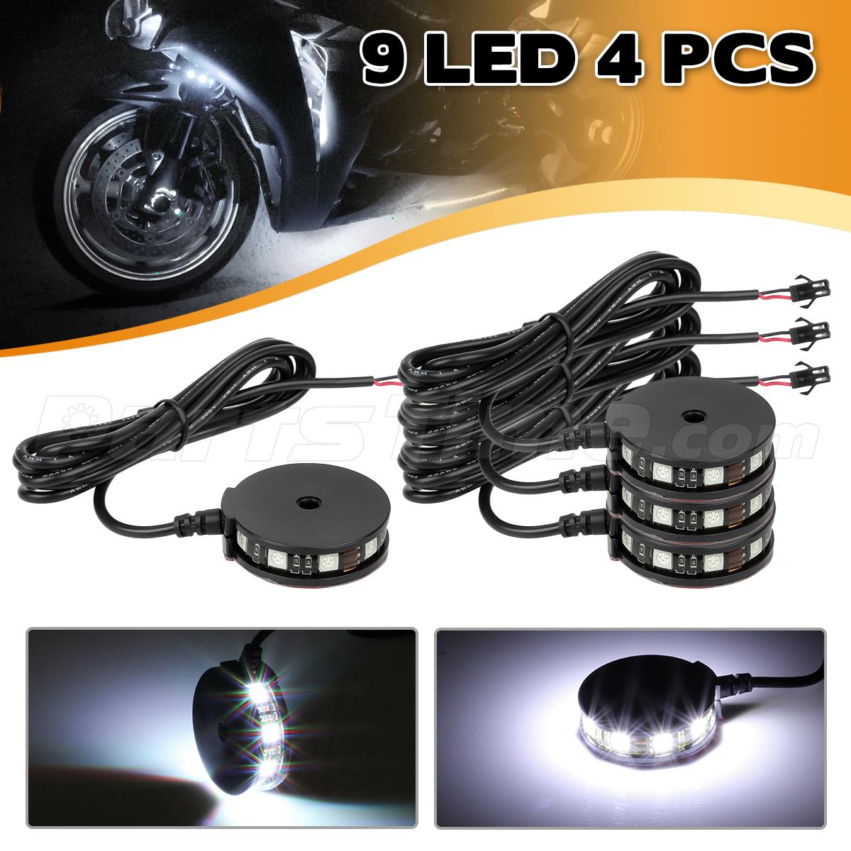 4) White Color LED Motorcycle Axle Wheel Pod Accent Light Kit Rim Center Glow eBay